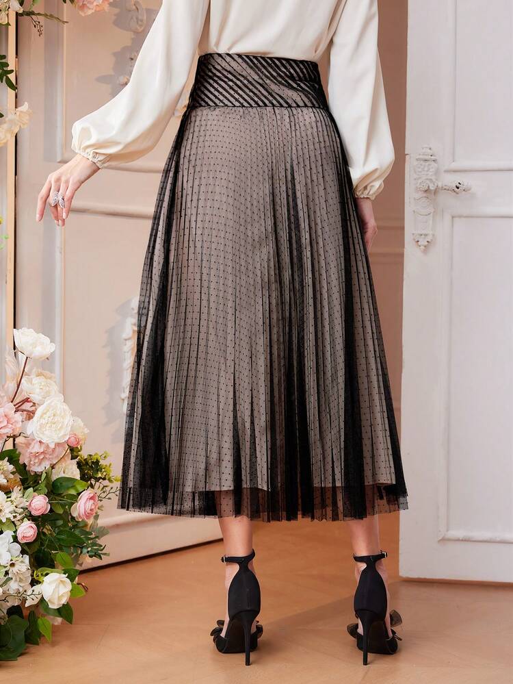 Women'S Mesh Pleated High Waisted Skirt