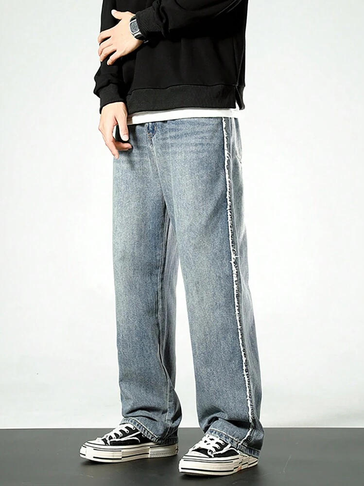 Jeans Uomo Strappati Pantaloni in Denim Uomini Straight