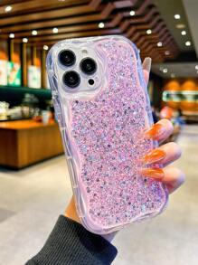 SHEIN Compatible With IPhone Mobile Phone Case, Wave Mobile Phone Case, Glue Glitter Powder Anti-Fall Protective Cover