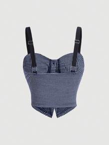 SHEIN MOD 女千鳥格吊帶吊帶背心 - 黑色 - 查看 2