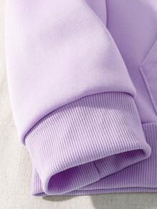 印字帽t加大尺碼,袋鼠口袋,暖和內裡和拉線設計 - 紫色 - 查看 5