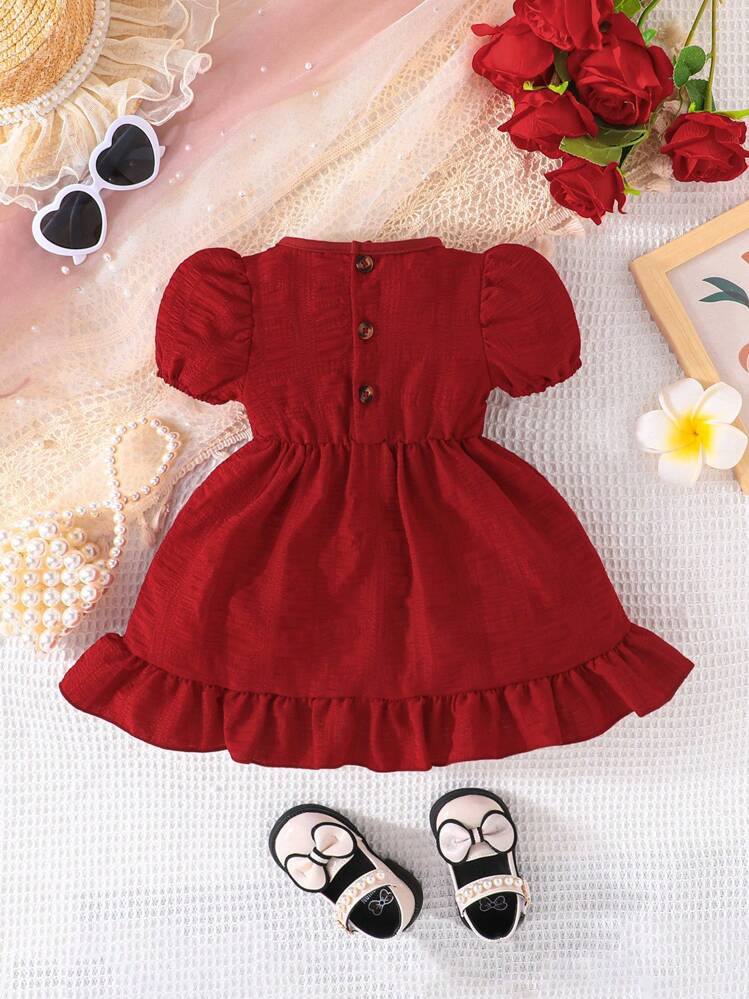 SHEIN Vestido de manga corta con volantes cruzados elegante para niñas bebé - Burdeos - Añade 2