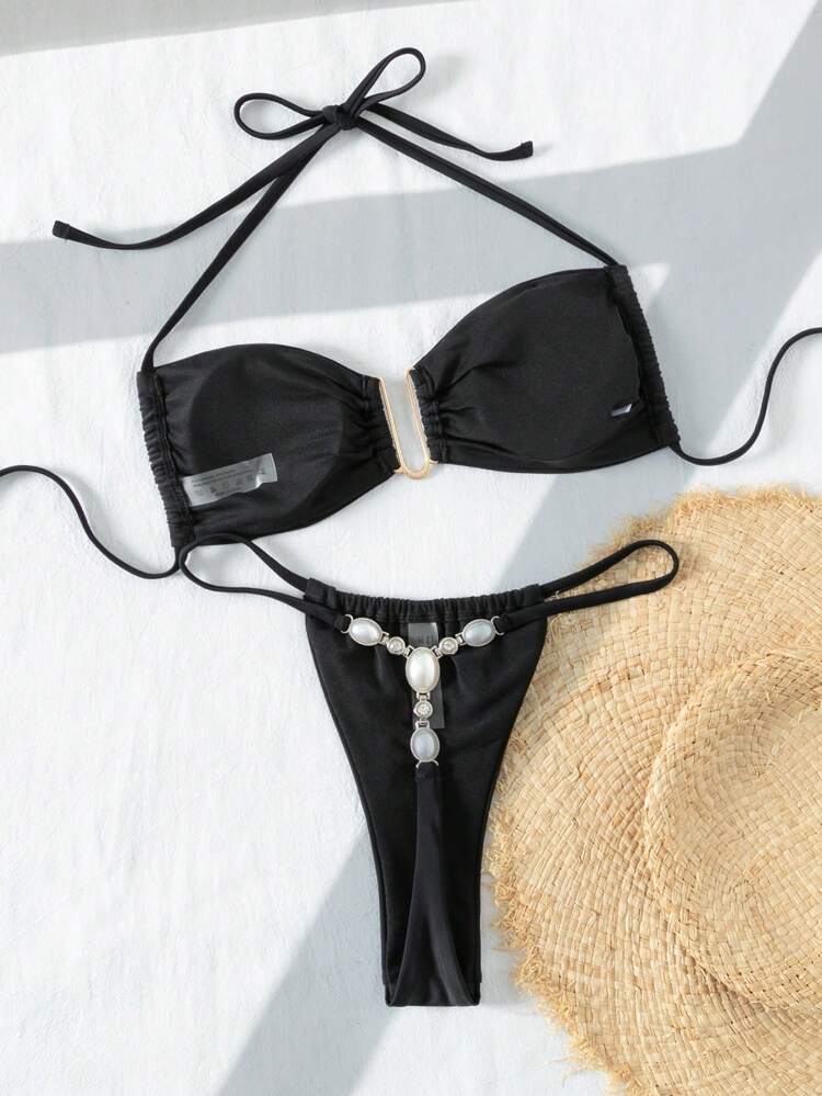 Women's Split Halter Neck Bikini Set Summer Beach