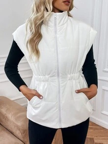 SHEIN Clasi Women's Adjustable Waist Winter Clothes Vest Puffer Jacket - White - View 3