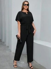 SHEIN Clasi Plus Size Keyhole Neck Batwing Sleeve Black Jumpsuit