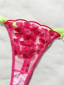 SHEIN Conjunto De Lencería Sexy De Malla Bordada En Forma De Corazón De San Valentín Para Mujeres - Rosa Fucsia - Ver 4