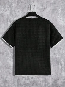 Manfinity Homme 寬鬆版型男士顏色拼塊細節休閒兩件套裝,邊裝修補設計 - 黑色 - 查看 9