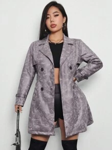 Zolique 女式繫腰帶雙排扣風衣 - 深灰色 - 查看 3