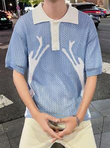 Claim Dot Men'S Contrast Color Polo Collar Short Sleeve Knitted Top - Multicolor - View 1