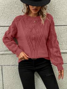 SHEIN LUNE Của phụ nữ Tay áo lồng đèn Áo len Với Raglan - Đỏ - Xem 1