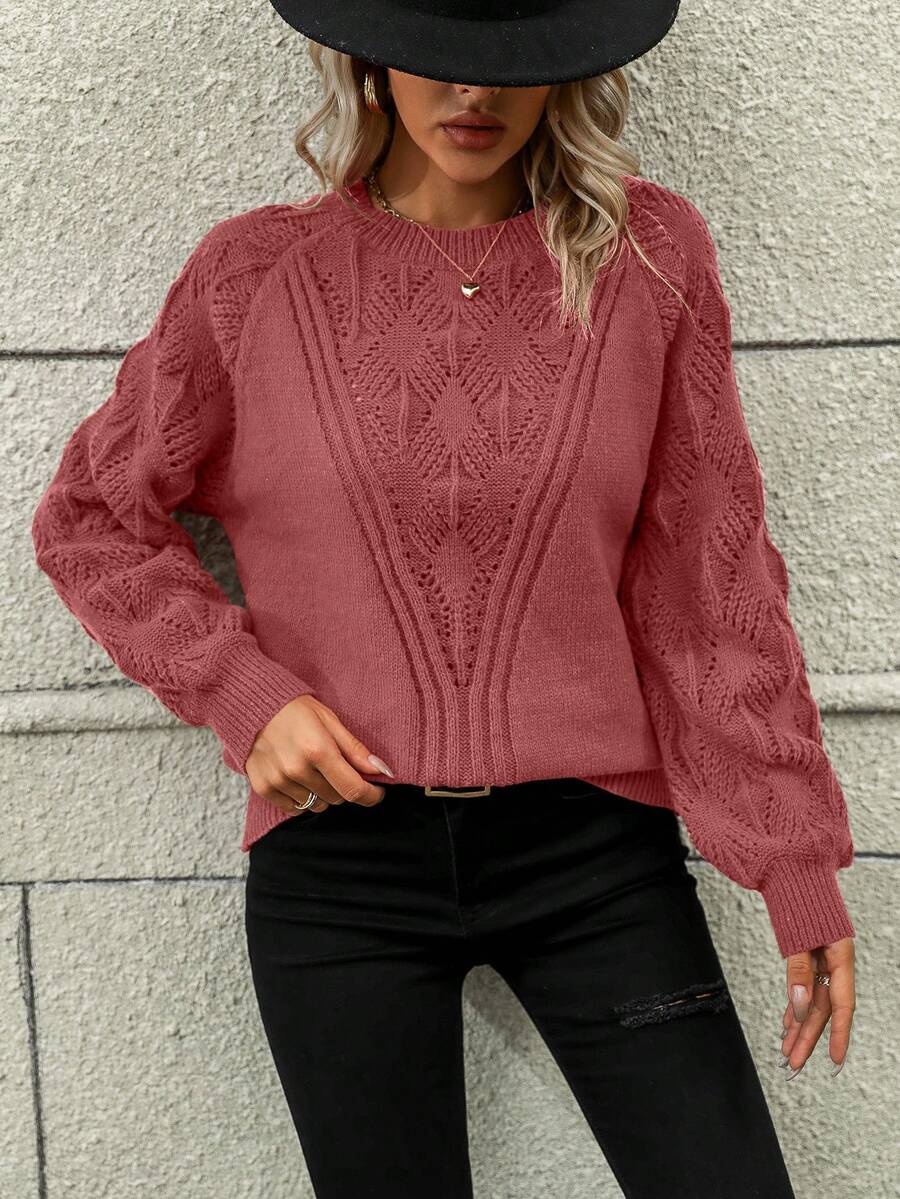 SHEIN LUNE Của phụ nữ Tay áo lồng đèn Áo len Với Raglan - Đỏ - Xem 1