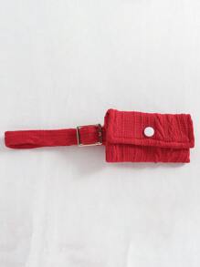 Tween Girls' Wrap Hem Texture Pullover Hoodie And Cami Dress Set With Waist Bag - Burgundy - View 3