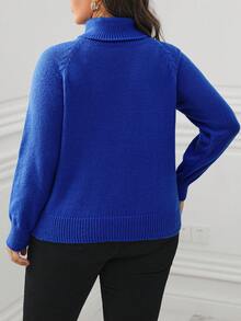 Calvaya Women's Plus Size High Neck Solid Color Raglan Sleeve Sweater - Blue - View 2