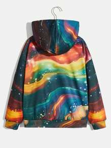 SHEIN Tween Boys' Cool Animal Printed Hooded Loose Fit Pullover Knitted Sweatshirt For Casual And Street Wear