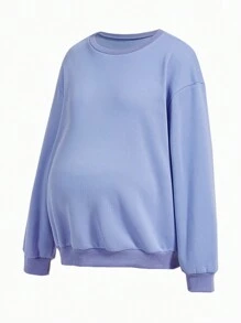 SHEIN Maternity Round Neck Drop Shoulder Long Sleeve Sweatshirt, For Winter - Multicolor - View 12