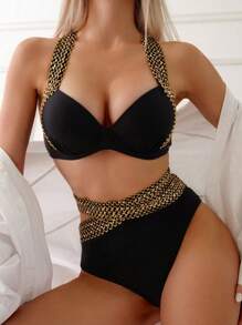 SHEIN Swim Summer Beach Women's Dd Cup Bikini Set (Padded Cups And Underwire) - Multicolor - View 6