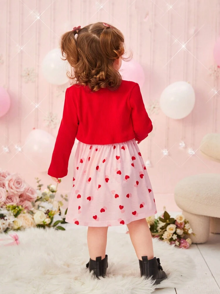 2pcs/set Baby Girls' Casual Cute Heart Pattern Printed Outfits