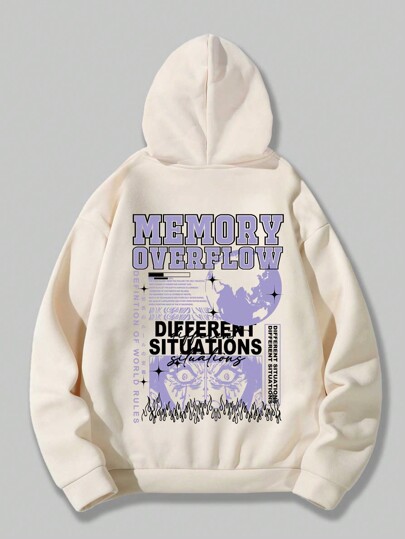 Street Life Men Letter Graphic Drawstring Thermal Lined Hoodie