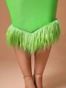 SHEIN SXY New Years Plus Size One Shoulder Elegant Bandage Prom Dress With Furry Trim - Green - View 3