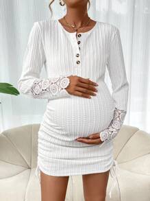 SHEIN Maternity Lace Patchwork Side Drawstring Dress