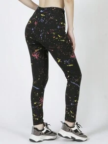 Splash Ink Print Leggings - Black - View 2