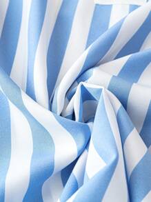 SHEIN Women'S Plus Size Knotted Cuff Striped Shirt Fall - Blue and White - View 4