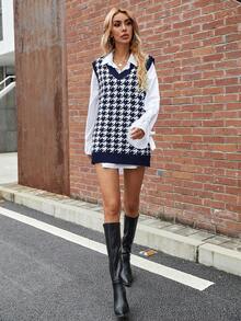 SHEIN LUNE Họa tiết Nanh sói Knit ngọn - Màu xanh lam - Xem 6