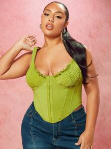 SHEIN BAE Women's Plus Size Solid Color Fishbone Press Line Camisole Top With Front Closure