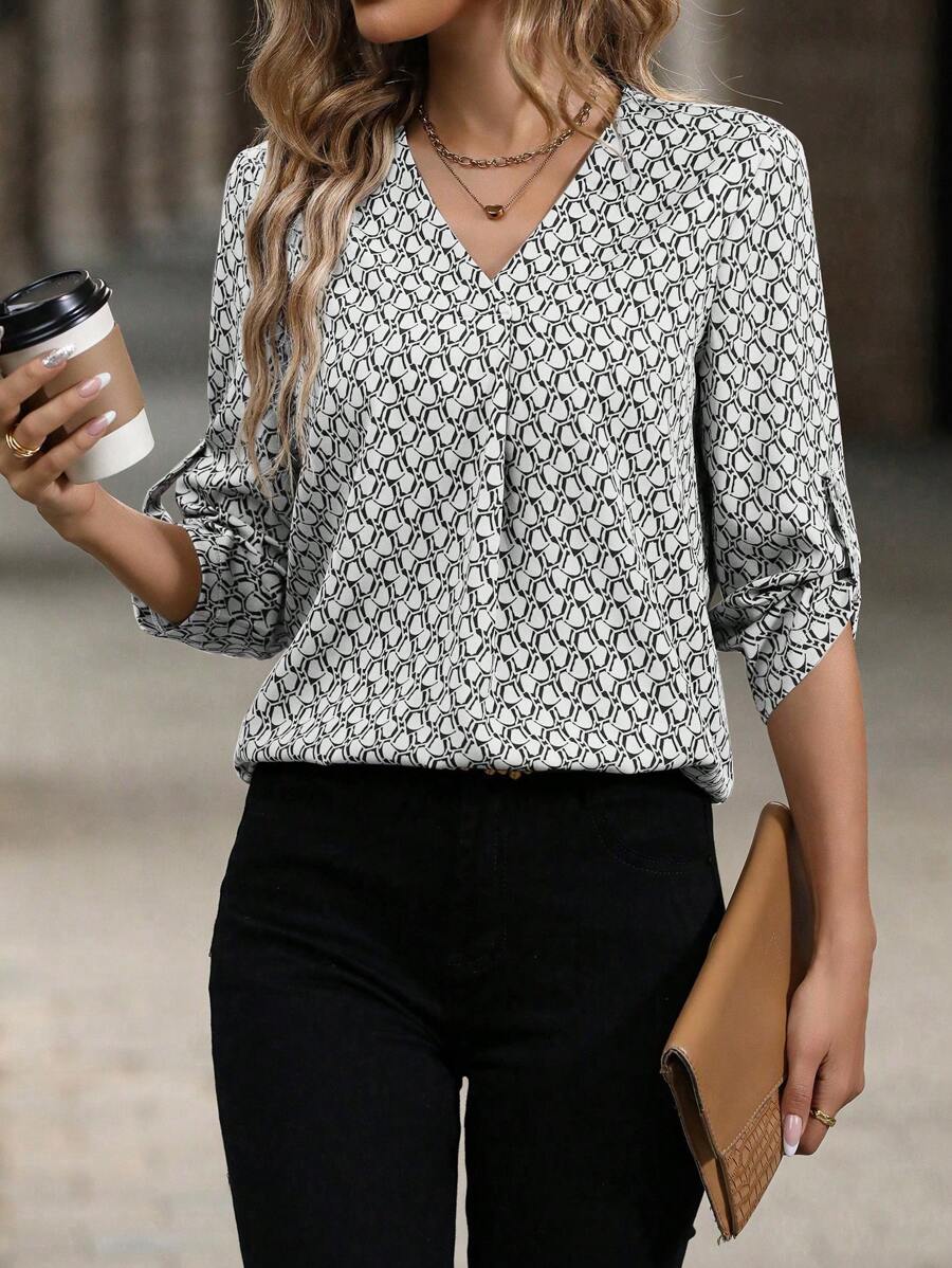 EMERY ROSE Mô hình Tay áo cuộn lên Áo sơ mi - trắng - Xem 1