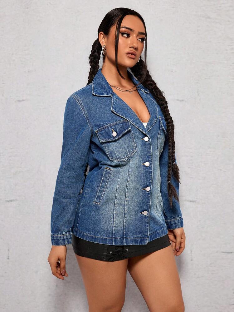 Ladies' Retro Lapel Denim Blazer Jacket