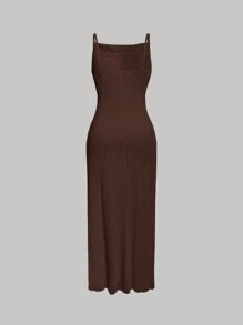 SHEIN MOD Women's Solid Color Spaghetti Strap Dress,Business Casual Woman - Brown - View 4