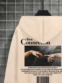 Manfinity Homme Men's Plus Size Hooded Sweatshirt And Sweatpants Set With Slogan Print - Apricot - View 4