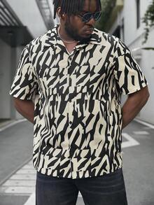 Manfinity Homme 男士大尺寸梭織印花休閒短袖襯衫 - 彩色 - 查看 6