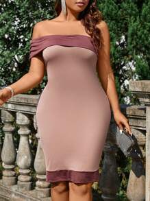 Celure Women'S Plus Size Color Blocked Pleated One Shoulder Dress - Multicolor - View 5