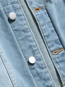 Manfinity Hypemode 男士帶胸袋和牛仔拼接設計的束口連帽夾克 - 淺色水洗藍 - 查看 5