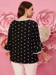 DreamSkyne Blusa De Manga Con Volantes De Lunares Para Mujeres De Talla Grande - Negro - Ver 2