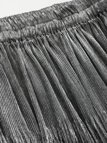 DAZY Women's Metallic Pleated Mid-Length Skirt - Grey - View 7