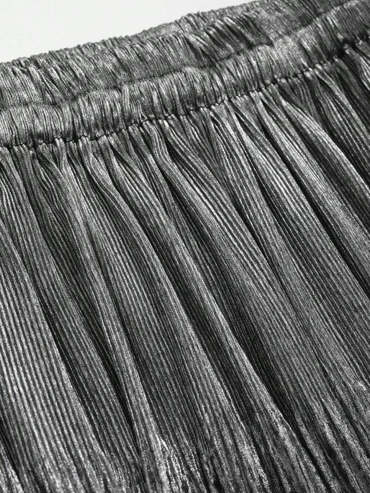 Women's Metallic Pleated Mid-Length Skirt