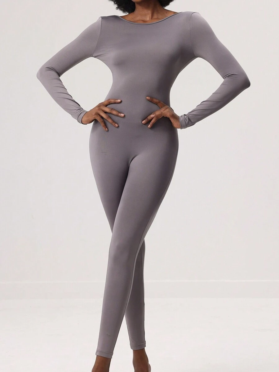 SHEIN Essnce Women's Backless Tight Jumpsuit Fall Cloth For Women - Grey - View 1