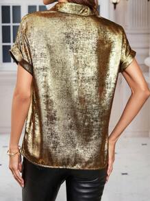 SHEIN Clasi Gold Coated Shirt - Gold - View 2