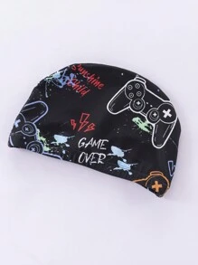 SHEIN Leap Crew 3入組男童休閒純色短袖T恤加印花設計，配有短褲、帽子和游泳裝 - 黑色 - 查看 7