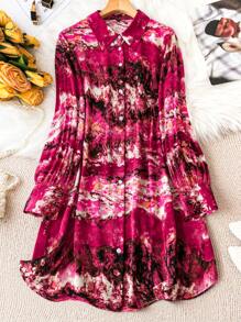 SHEIN Clasi 女裝大尺碼印花前鑲釦襯衫連衣裙 - 彩色 - 查看 1