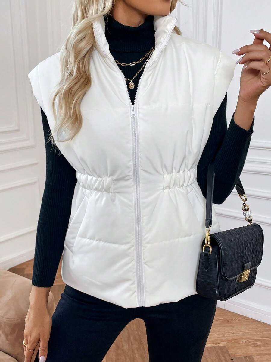 SHEIN Clasi Women's Adjustable Waist Winter Clothes Vest Puffer Jacket - White - View 1