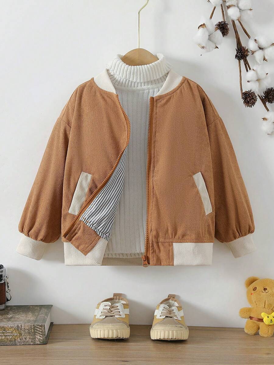 SHEIN Toddler Boys' Patchwork Jacket For Autumn/Winter - Khaki - View 1