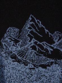 RueChic Men's Mountain Pattern Round Neck Sweater - Blue - View 3