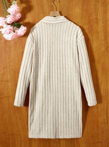 Teen Girls' Turn-Down Collar Solid Color Knit Ribbed Jacket - Apricot - View 2