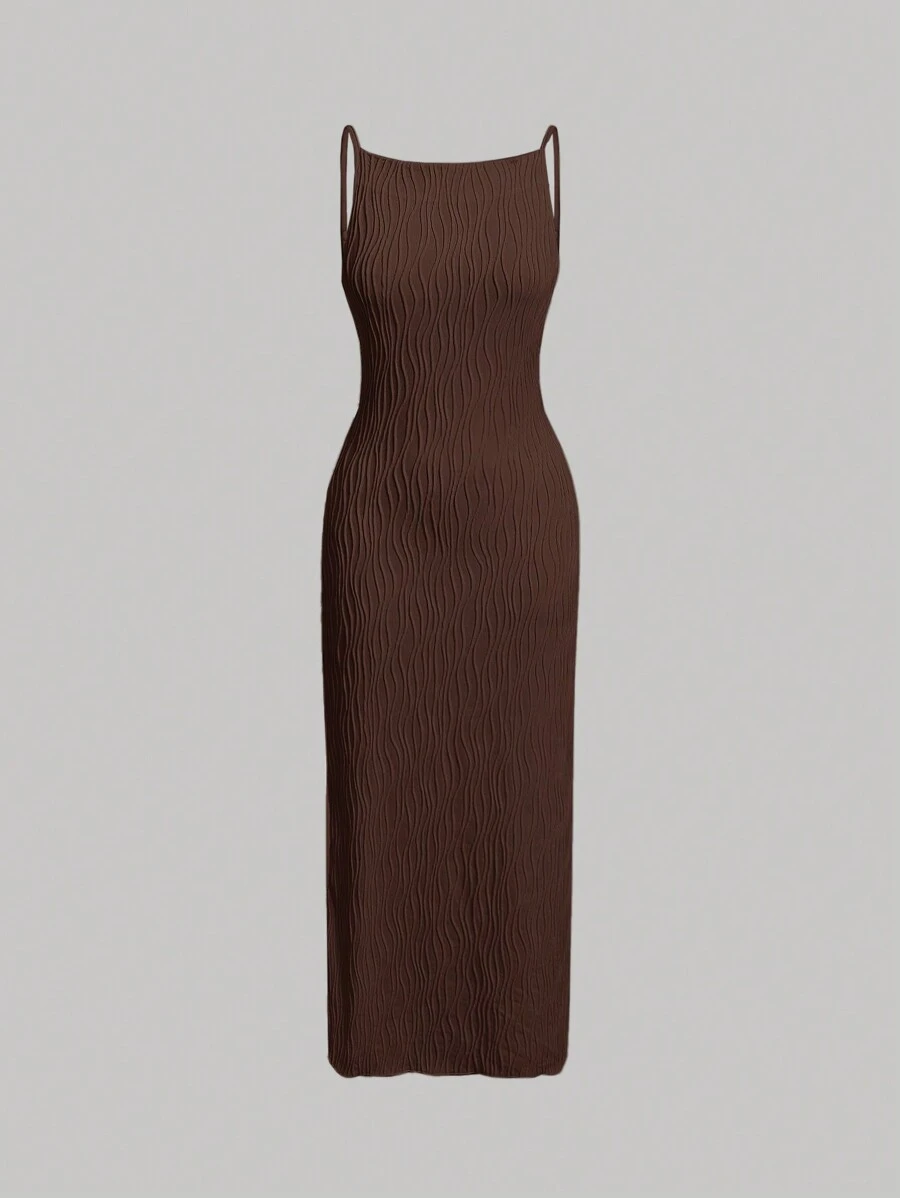 SHEIN MOD Women's Solid Color Spaghetti Strap Dress,Business Casual Woman - Brown - View 1