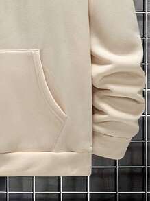 Extended Sizes 男式大碼帶袋連帽衫,印有字母圖案 - 卡其色 - 查看 5