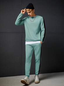 SWAVVY Nam Khối màu Áo nỉ Và Quần thể thao Bộ - màu xanh lá - Xem 3