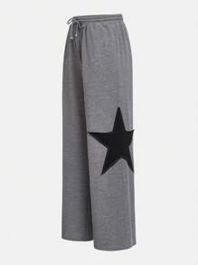 SHEIN Juego De Dos Piezas Para Adolescentes, Polera Tejida Con Estampado De Letra Y Pantalones Largos Con Estampado De Estrellas